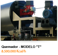 Quemador Auto-quem - modelo "T" combustible dual: 8.500.000 Kcal/h
modulante en gas natural / triple etapa en gas-oil